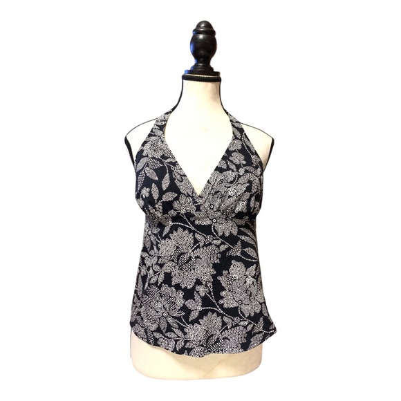 Lands' End black and white floral halter tankini top - Picture 6 of 9